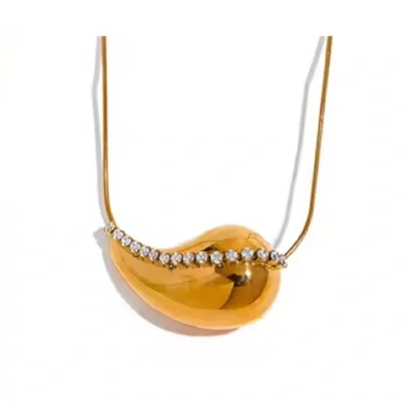 Gold Teardrop Pendant Necklace – PVD Real Gold Plated, Stainless Steel - Picture 7 of 14